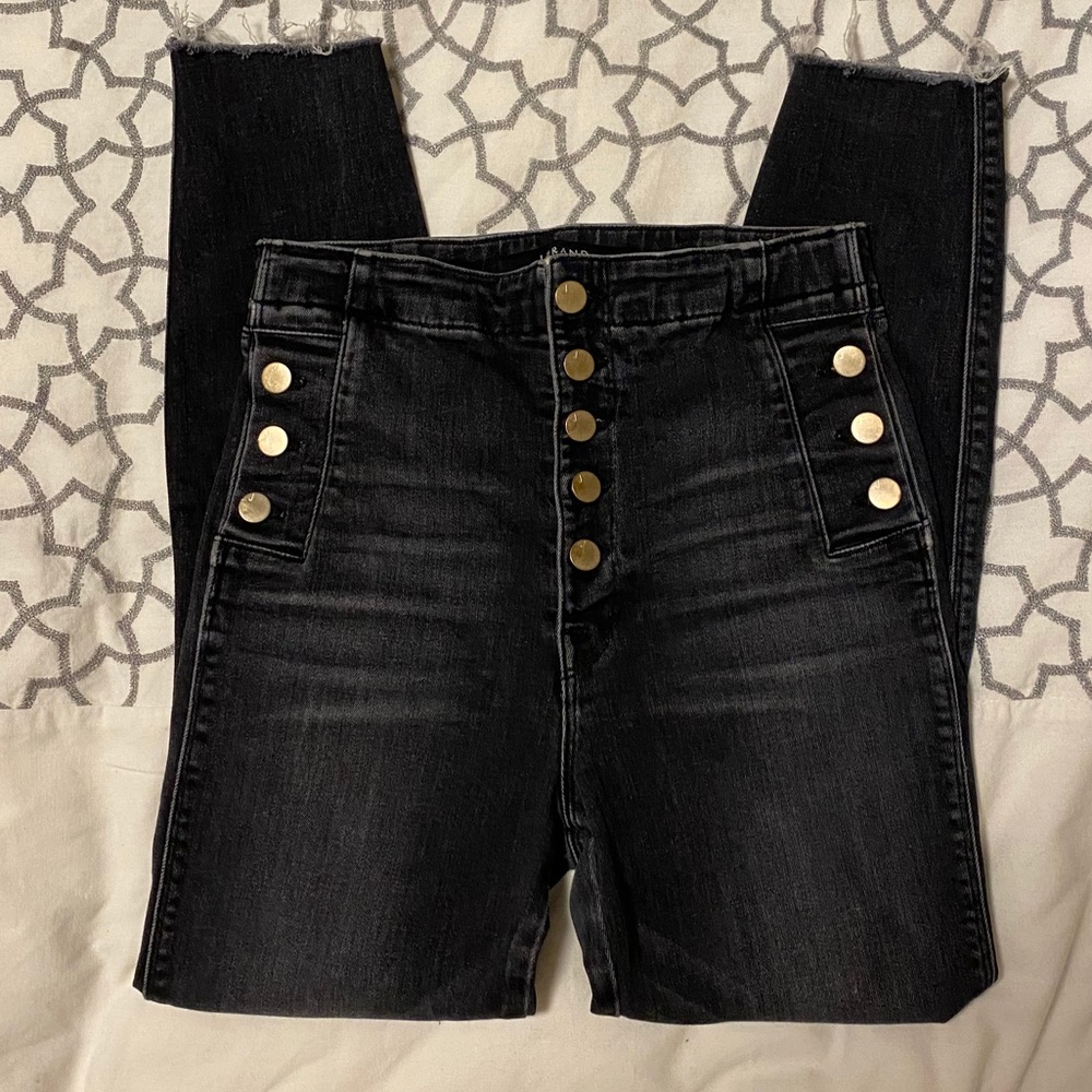 J Brand Black Skinny Jeans with Gold Buttons